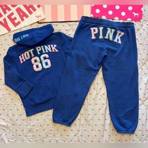VS PINK VINTAGE Y2K SET HOODIE & SWEATPANTS BLUE RAINBOW OMBRÉ PATCH LOGO RARE L